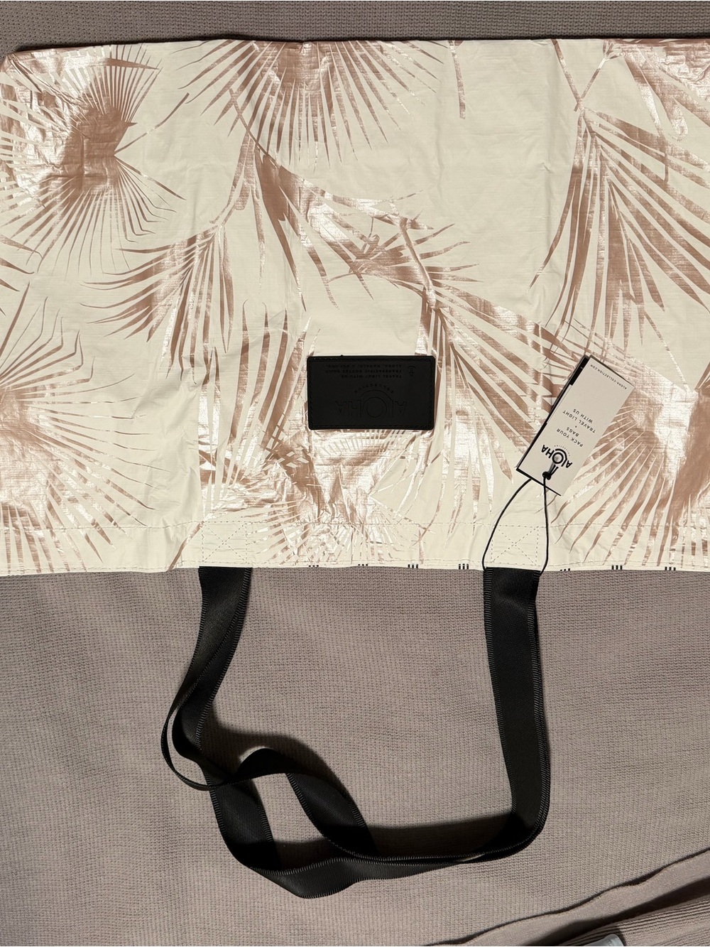 ALOHA Collection Cream and Rose Gold Palm Print Tote